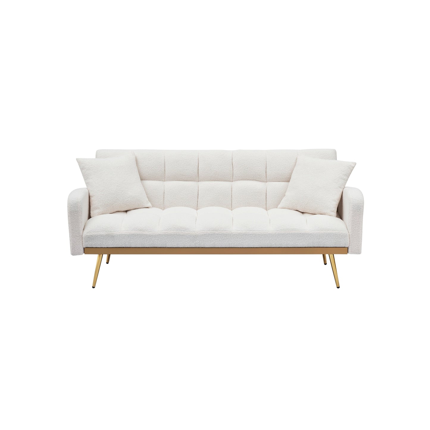 69 Inch Sofa Bed Beige with Adjustable Teddy Sofa for Small Space Living Room and Bedroom