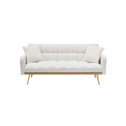 69 Inch Sofa Bed Beige with Adjustable Teddy Sofa for Small Space Living Room and Bedroom