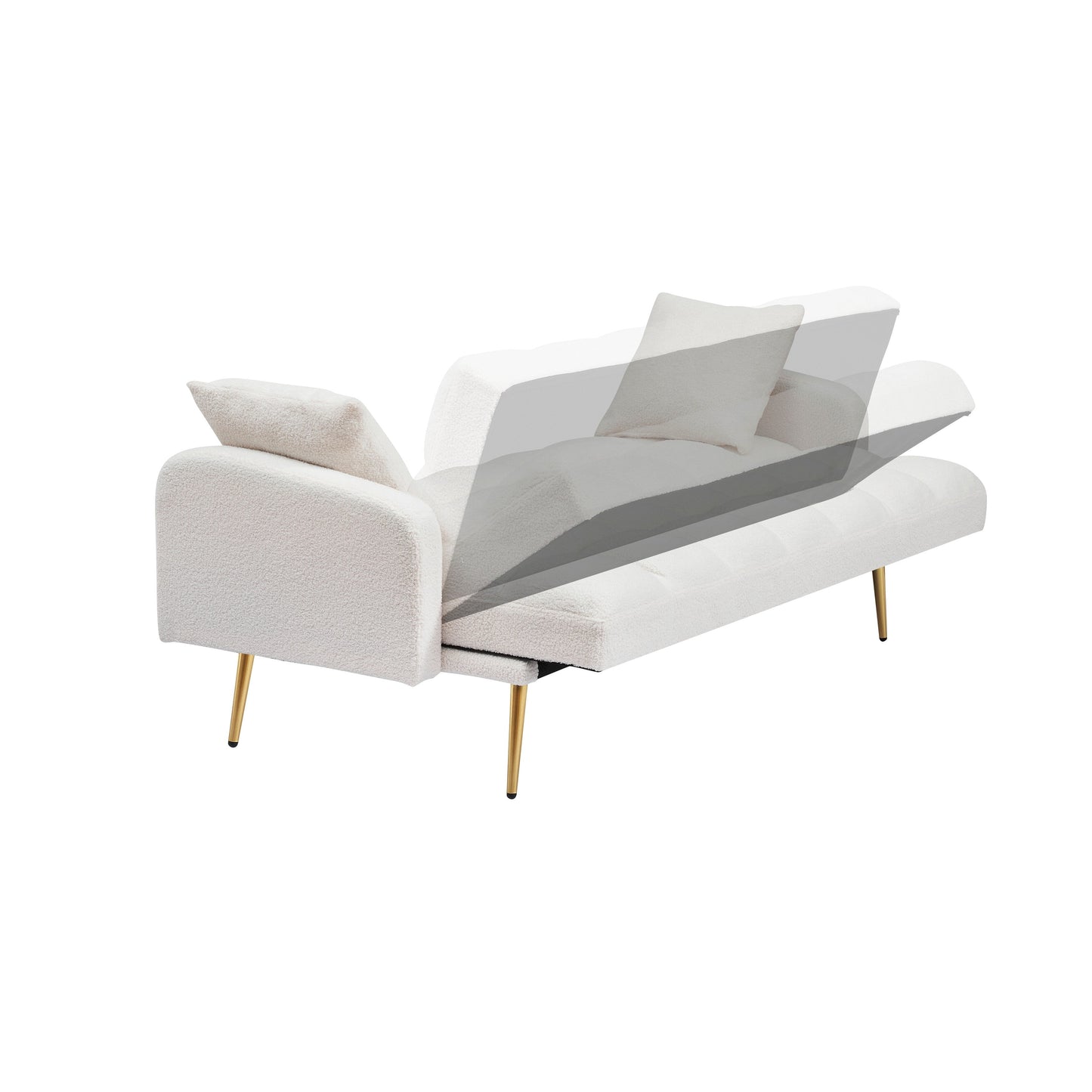 69 Inch Sofa Bed Beige with Adjustable Teddy Sofa for Small Space Living Room and Bedroom