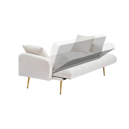 69 Inch Sofa Bed Beige with Adjustable Teddy Sofa for Small Space Living Room and Bedroom