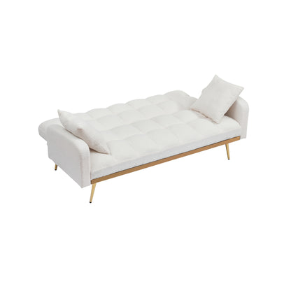 69 Inch Sofa Bed Beige with Adjustable Teddy Sofa for Small Space Living Room and Bedroom