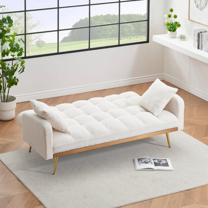 69 Inch Sofa Bed Beige with Adjustable Teddy Sofa for Small Space Living Room and Bedroom