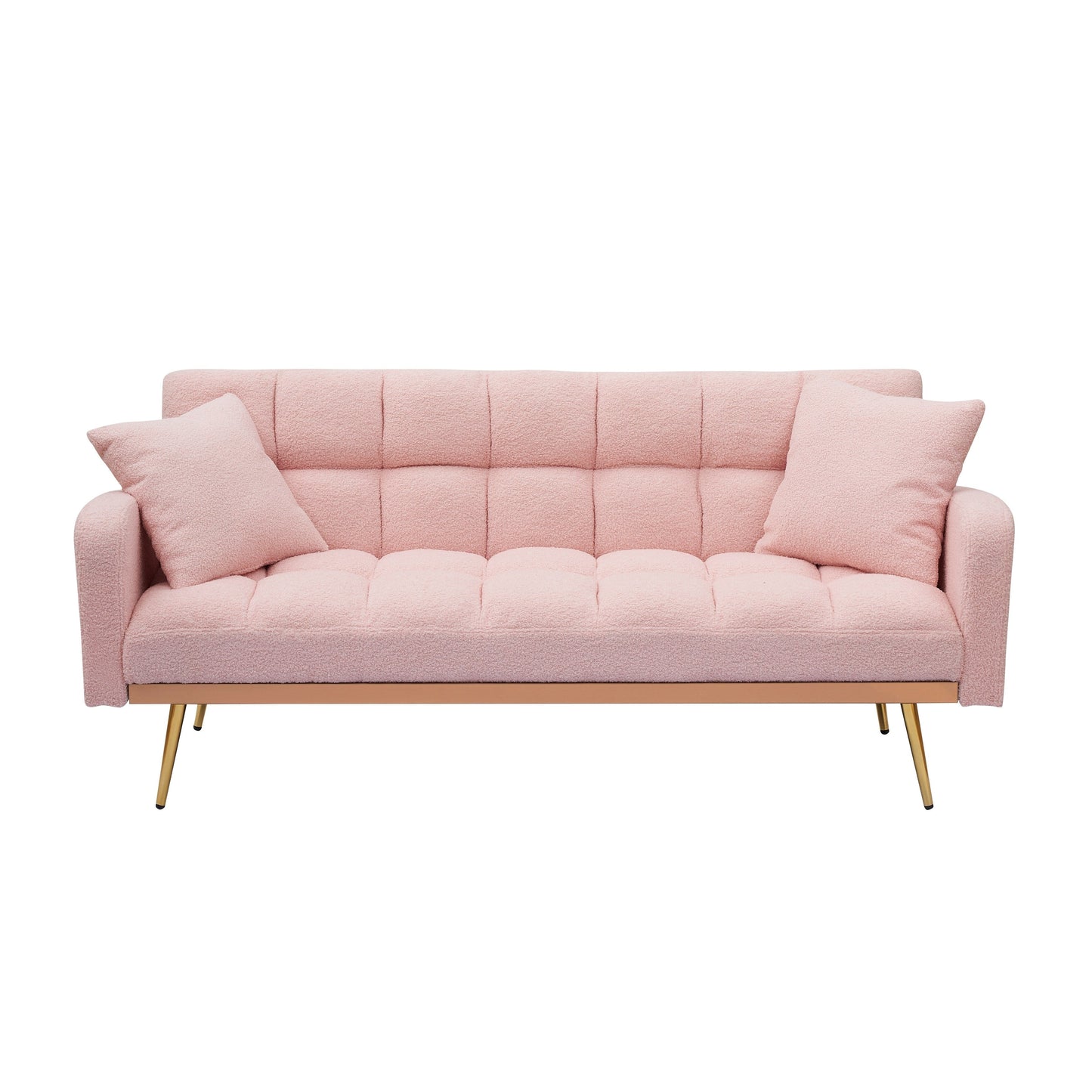 69 Inch Sofa Bed Pink with Adjustable Teddy Sofa for Small Space Living Room and Bedroom
