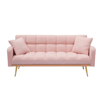 69 Inch Sofa Bed Pink with Adjustable Teddy Sofa for Small Space Living Room and Bedroom