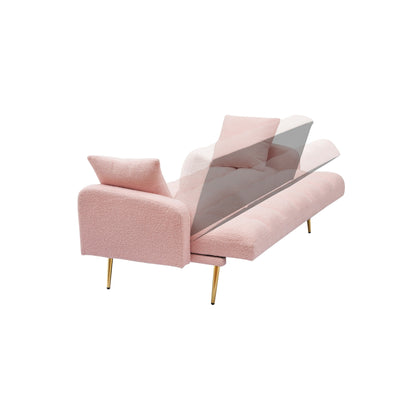 69 Inch Sofa Bed Pink with Adjustable Teddy Sofa for Small Space Living Room and Bedroom