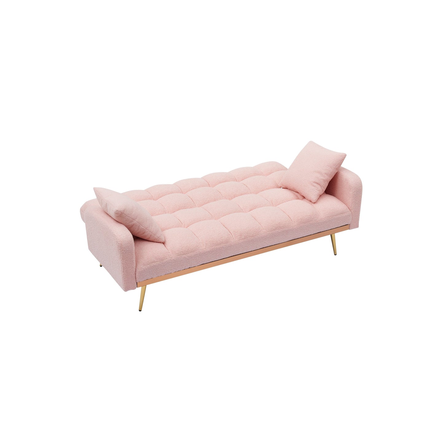 69 Inch Sofa Bed Pink with Adjustable Teddy Sofa for Small Space Living Room and Bedroom