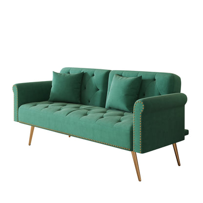 69.7 Velvet Sofa Bed with Nailhead Trim & Pillow - Modern 2-Seater Sleeper