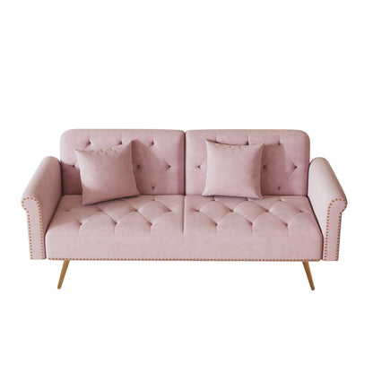 69.7 Velvet Sofa Bed with Nailhead Trim & Pillow - Modern 2-Seater Sleeper