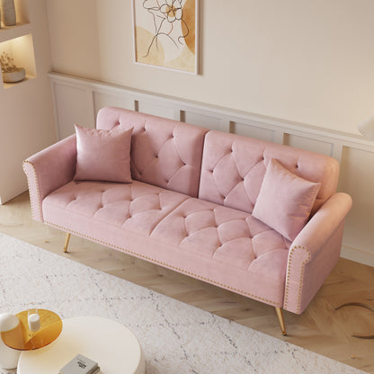 69.7 Velvet Sofa Bed with Nailhead Trim & Pillow - Modern 2-Seater Sleeper