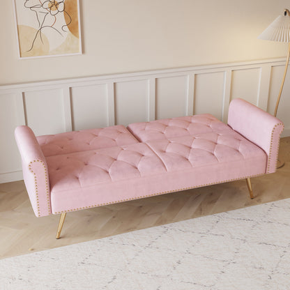 69.7 Velvet Sofa Bed with Nailhead Trim & Pillow - Modern 2-Seater Sleeper