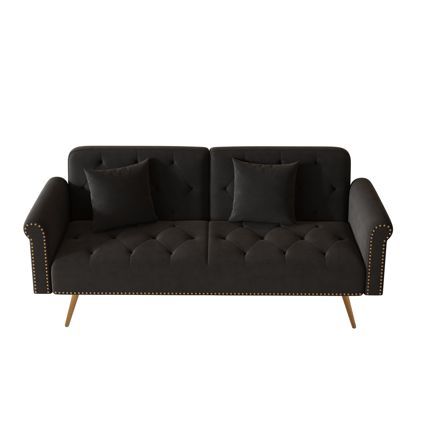 69.7 Velvet Sofa Bed with Nailhead Trim & Pillow - Modern 2-Seater Sleeper