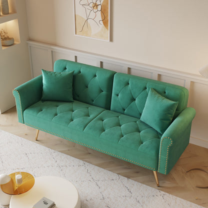 69.7 Velvet Sofa Bed with Nailhead Trim & Pillow - Modern 2-Seater Sleeper