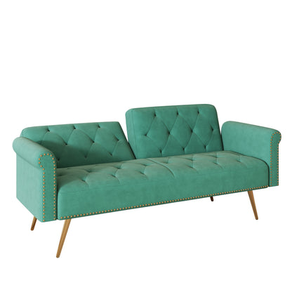 69.7 Velvet Sofa Bed with Nailhead Trim & Pillow - Modern 2-Seater Sleeper