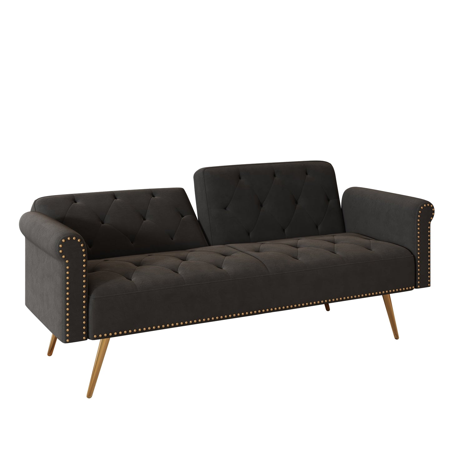 69.7 Velvet Sofa Bed with Nailhead Trim & Pillow - Modern 2-Seater Sleeper