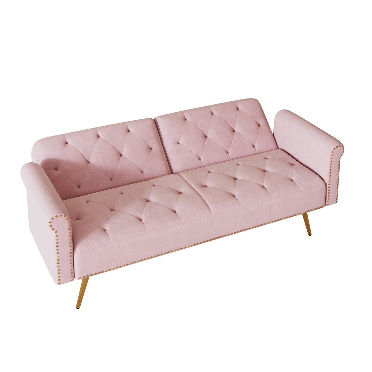 69.7 Velvet Sofa Bed with Nailhead Trim & Pillow - Modern 2-Seater Sleeper