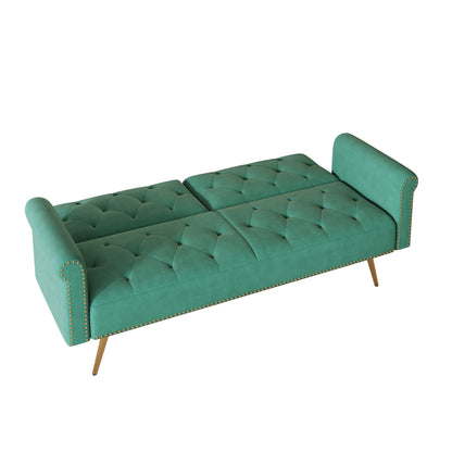 69.7 Velvet Sofa Bed with Nailhead Trim & Pillow - Modern 2-Seater Sleeper
