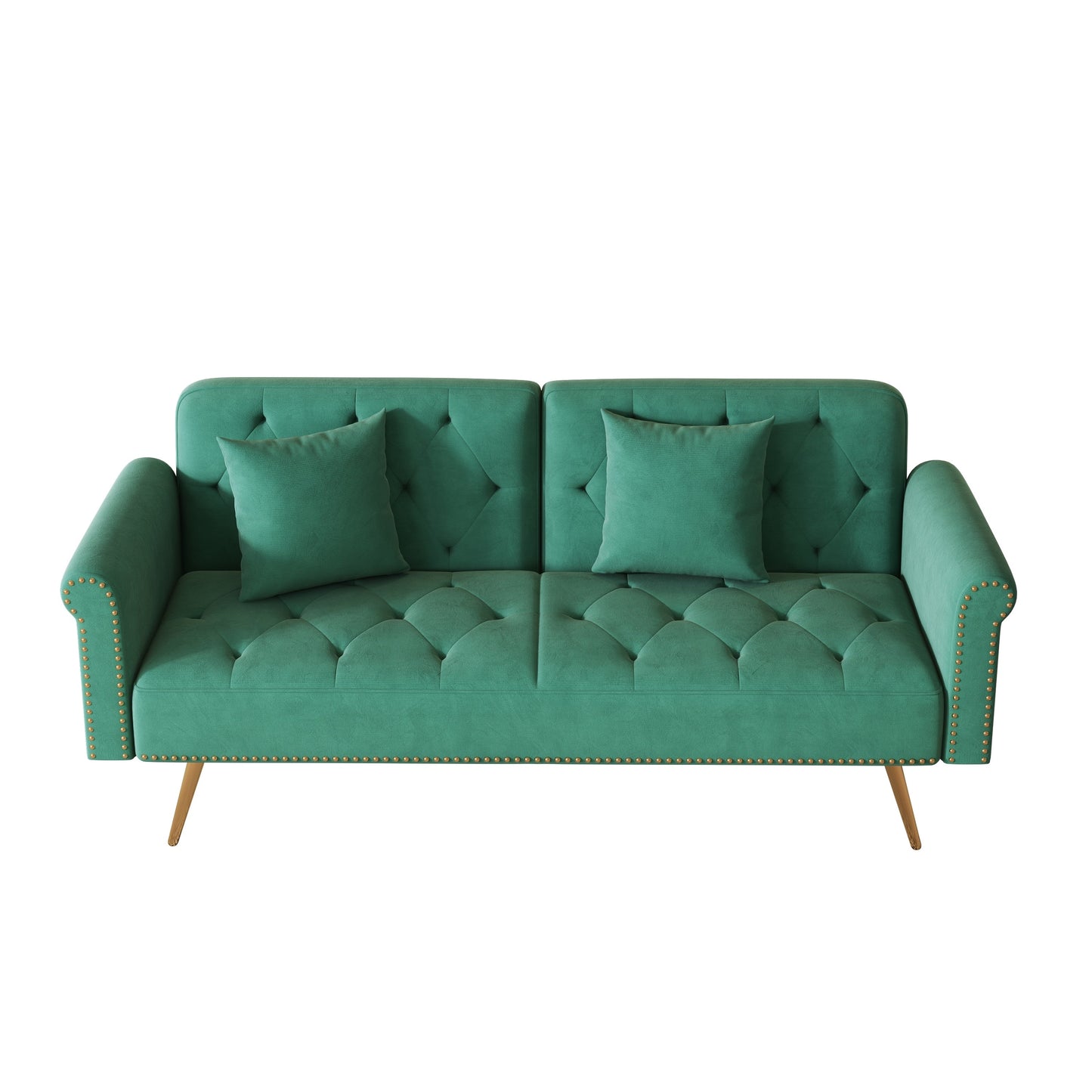 69.7 Velvet Sofa Bed with Nailhead Trim & Pillow - Modern 2-Seater Sleeper