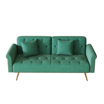 69.7 Velvet Sofa Bed with Nailhead Trim & Pillow - Modern 2-Seater Sleeper