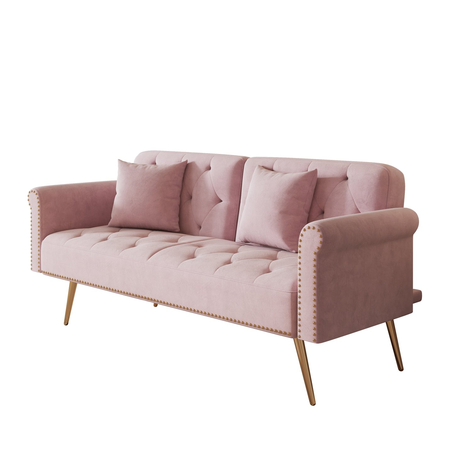 69.7 Velvet Sofa Bed with Nailhead Trim & Pillow - Modern 2-Seater Sleeper