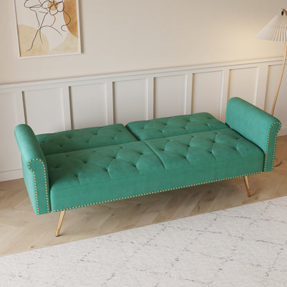 69.7 Velvet Sofa Bed with Nailhead Trim & Pillow - Modern 2-Seater Sleeper
