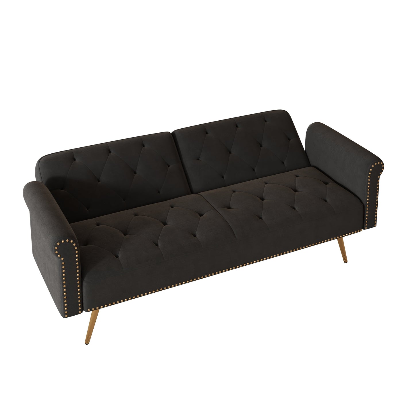 69.7 Velvet Sofa Bed with Nailhead Trim & Pillow - Modern 2-Seater Sleeper
