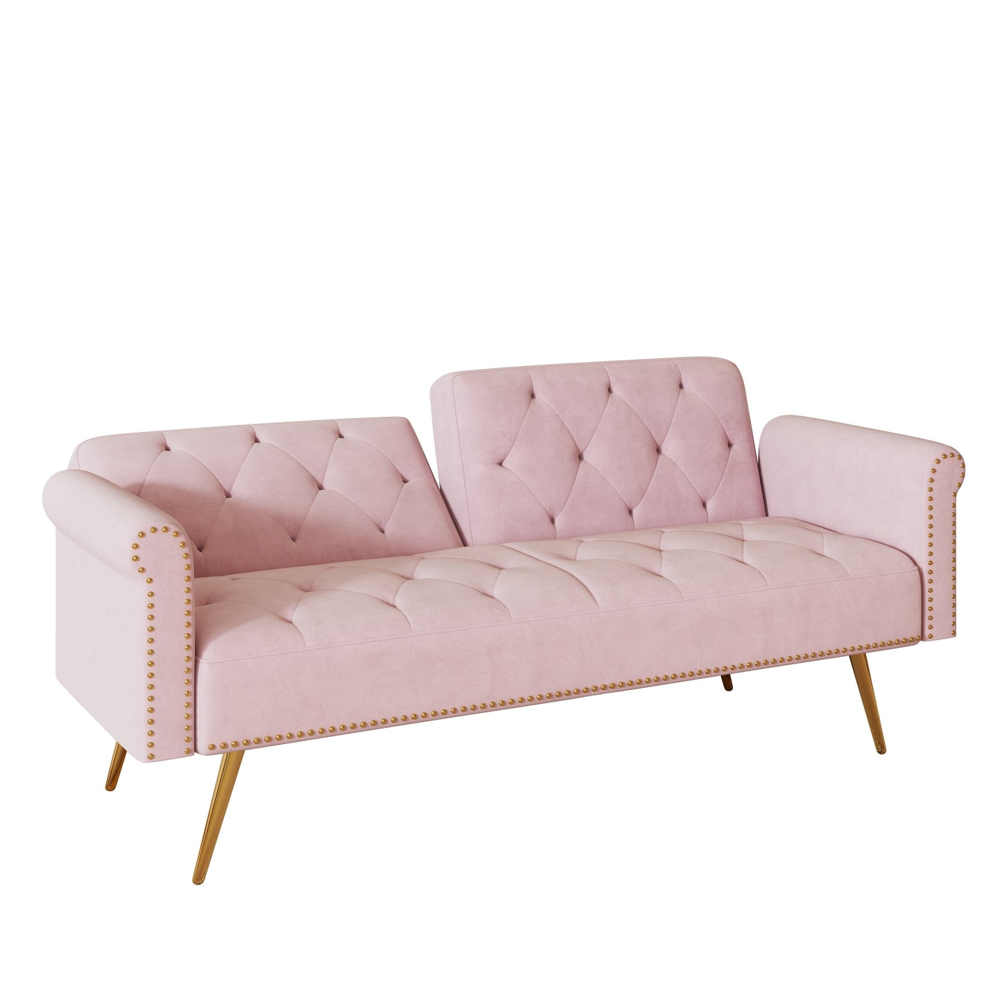 69.7 Velvet Sofa Bed with Nailhead Trim & Pillow - Modern 2-Seater Sleeper