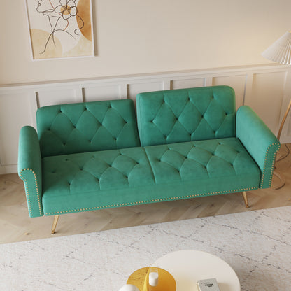 69.7 Velvet Sofa Bed with Nailhead Trim & Pillow - Modern 2-Seater Sleeper