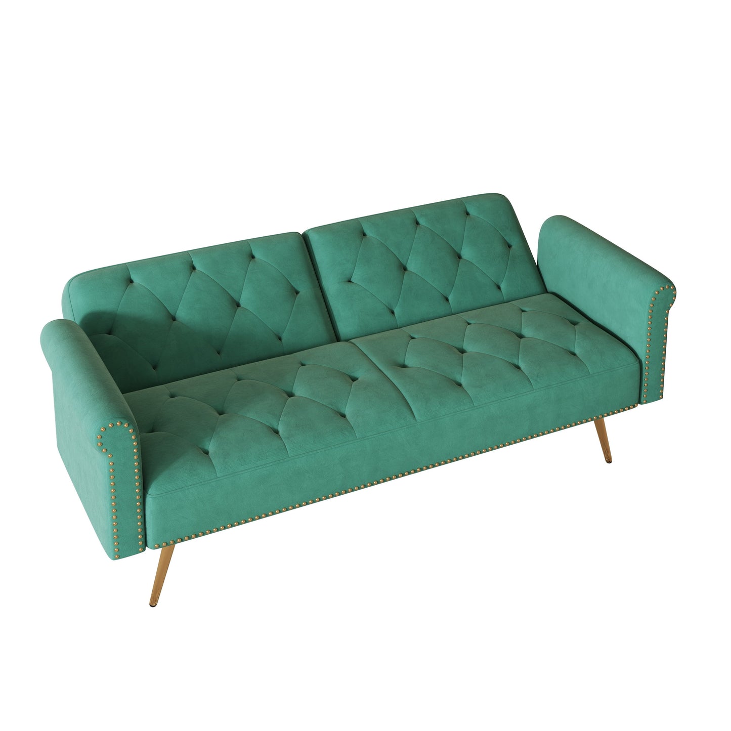 69.7 Velvet Sofa Bed with Nailhead Trim & Pillow - Modern 2-Seater Sleeper
