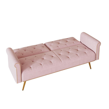 69.7 Velvet Sofa Bed with Nailhead Trim & Pillow - Modern 2-Seater Sleeper