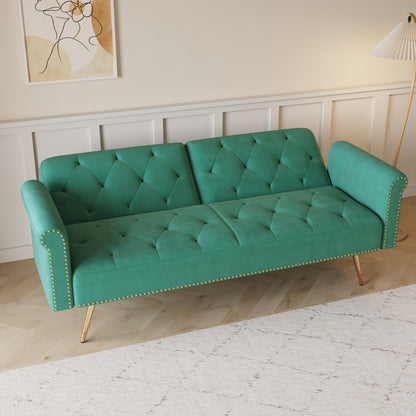 69.7 Velvet Sofa Bed with Nailhead Trim & Pillow - Modern 2-Seater Sleeper