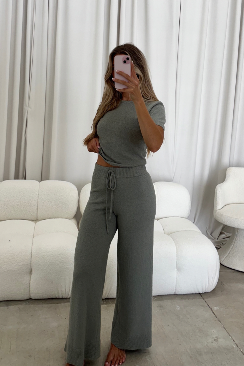 Andre Knit Top and Pants Set in Dusty Sage
