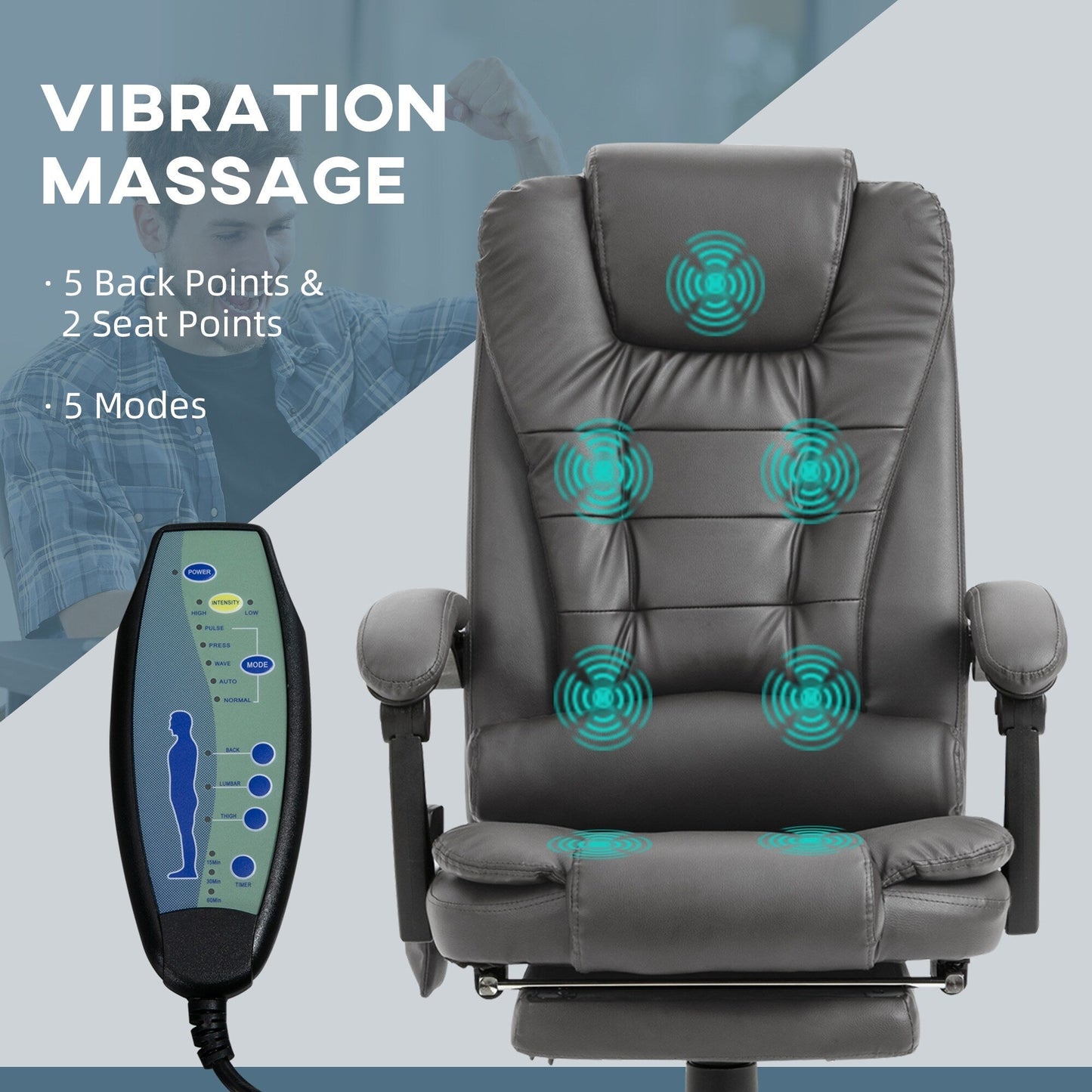 7 Point Vibration Massage Office Chair PU Leather Computer Gaming Chair with Lumbar Support and Retractable Footrest