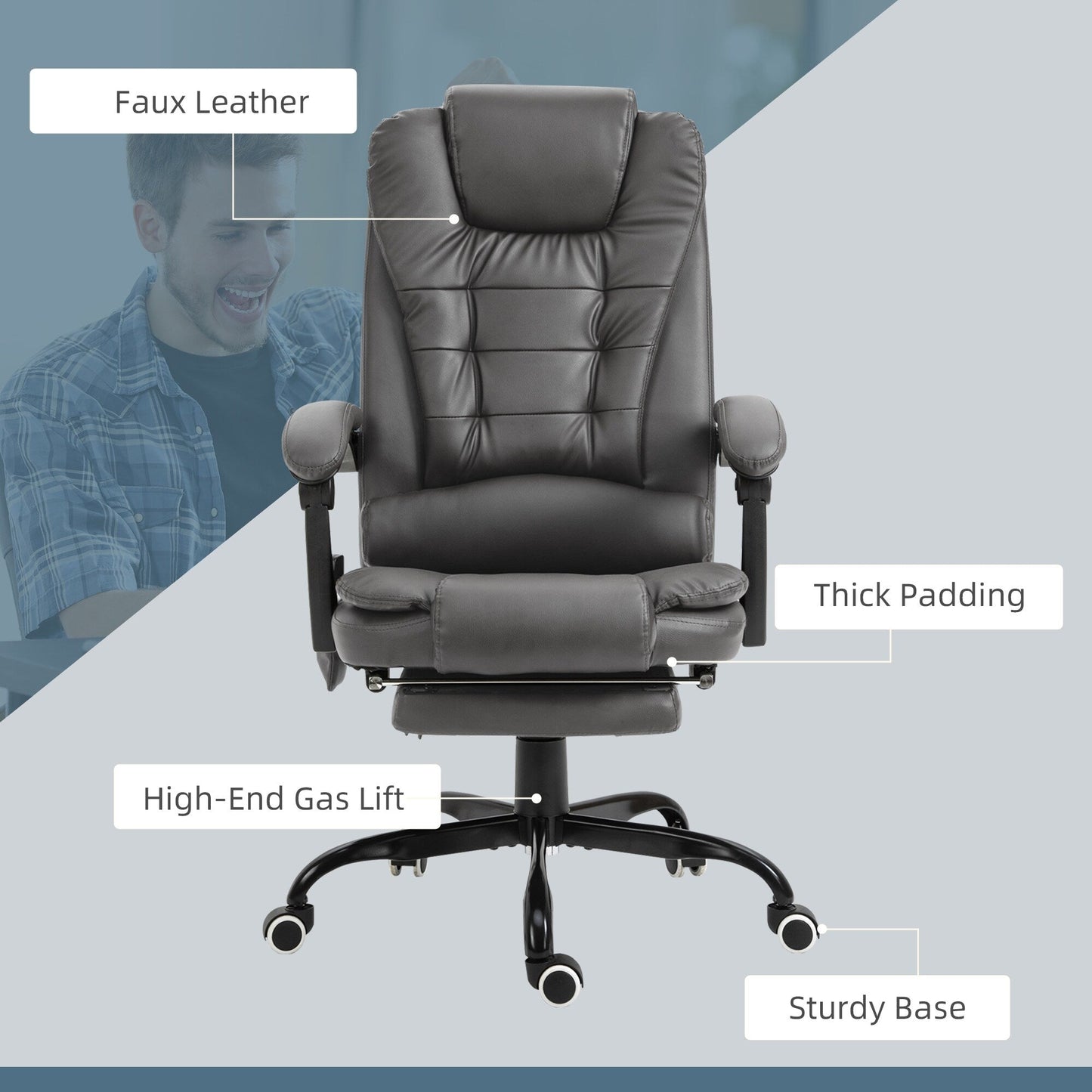 7 Point Vibration Massage Office Chair PU Leather Computer Gaming Chair with Lumbar Support and Retractable Footrest