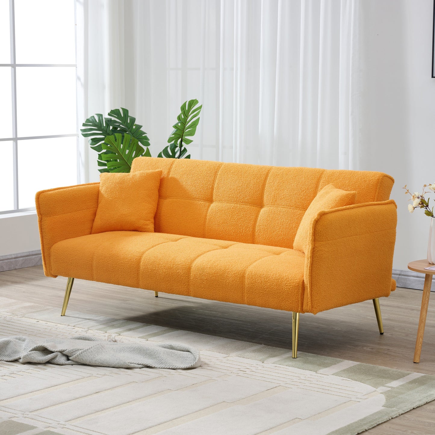 70-inch teddy fleece sofabed, convertible futon sofabed with adjustable arms and backrest