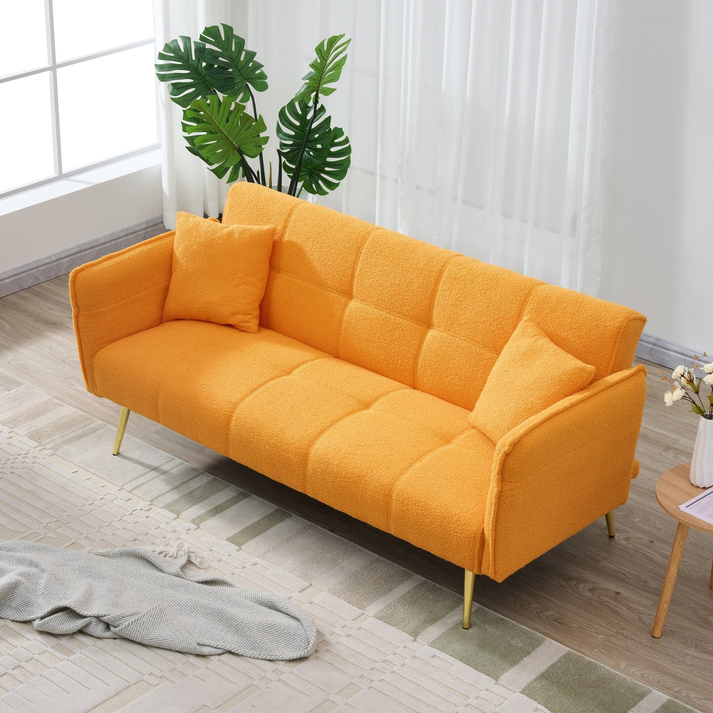 70-inch teddy fleece sofabed, convertible futon sofabed with adjustable arms and backrest