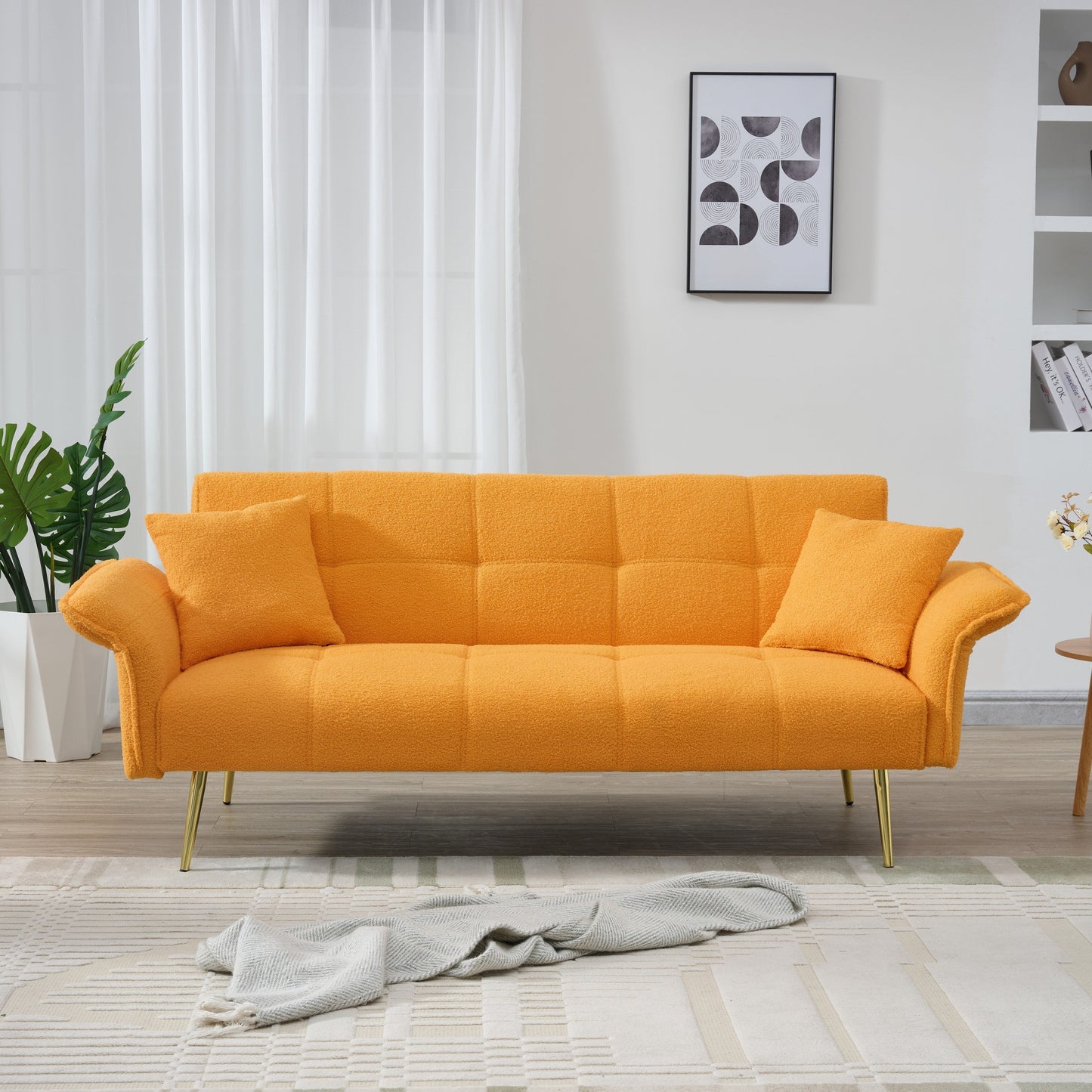 70-inch teddy fleece sofabed, convertible futon sofabed with adjustable arms and backrest