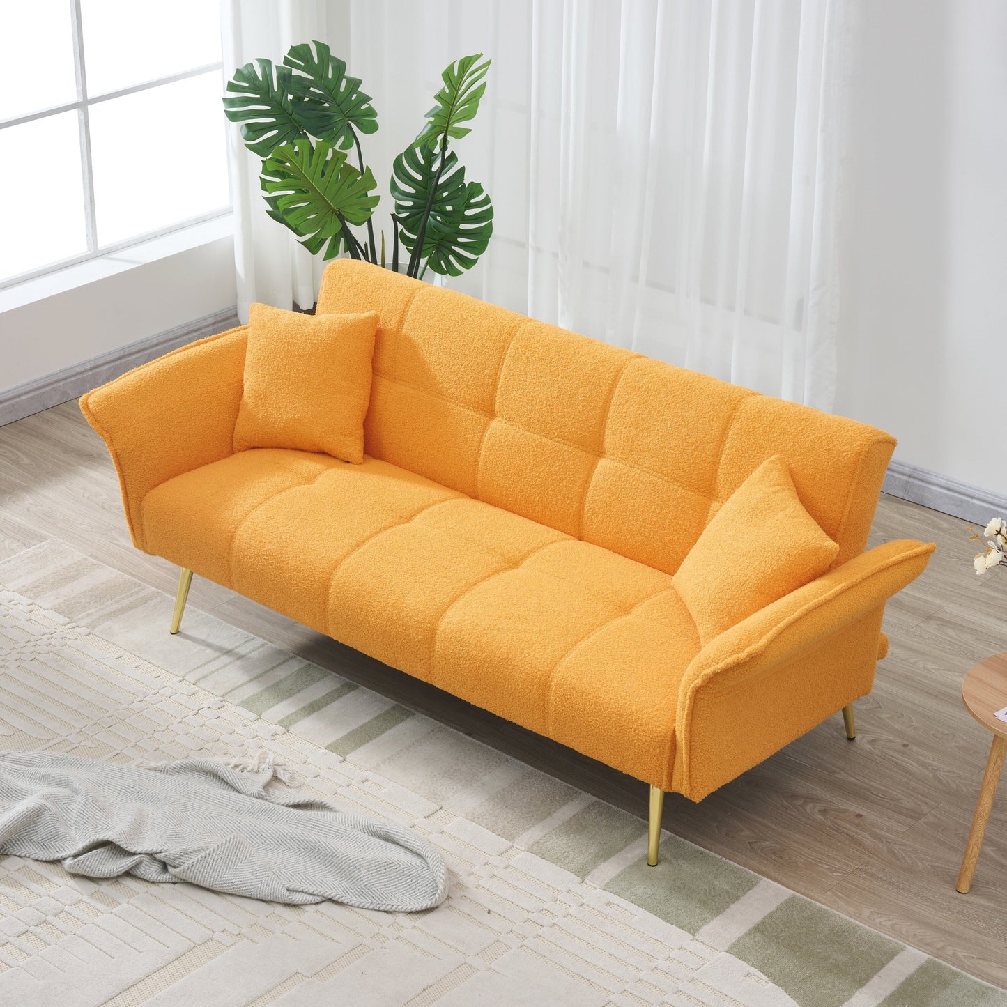 70-inch teddy fleece sofabed, convertible futon sofabed with adjustable arms and backrest