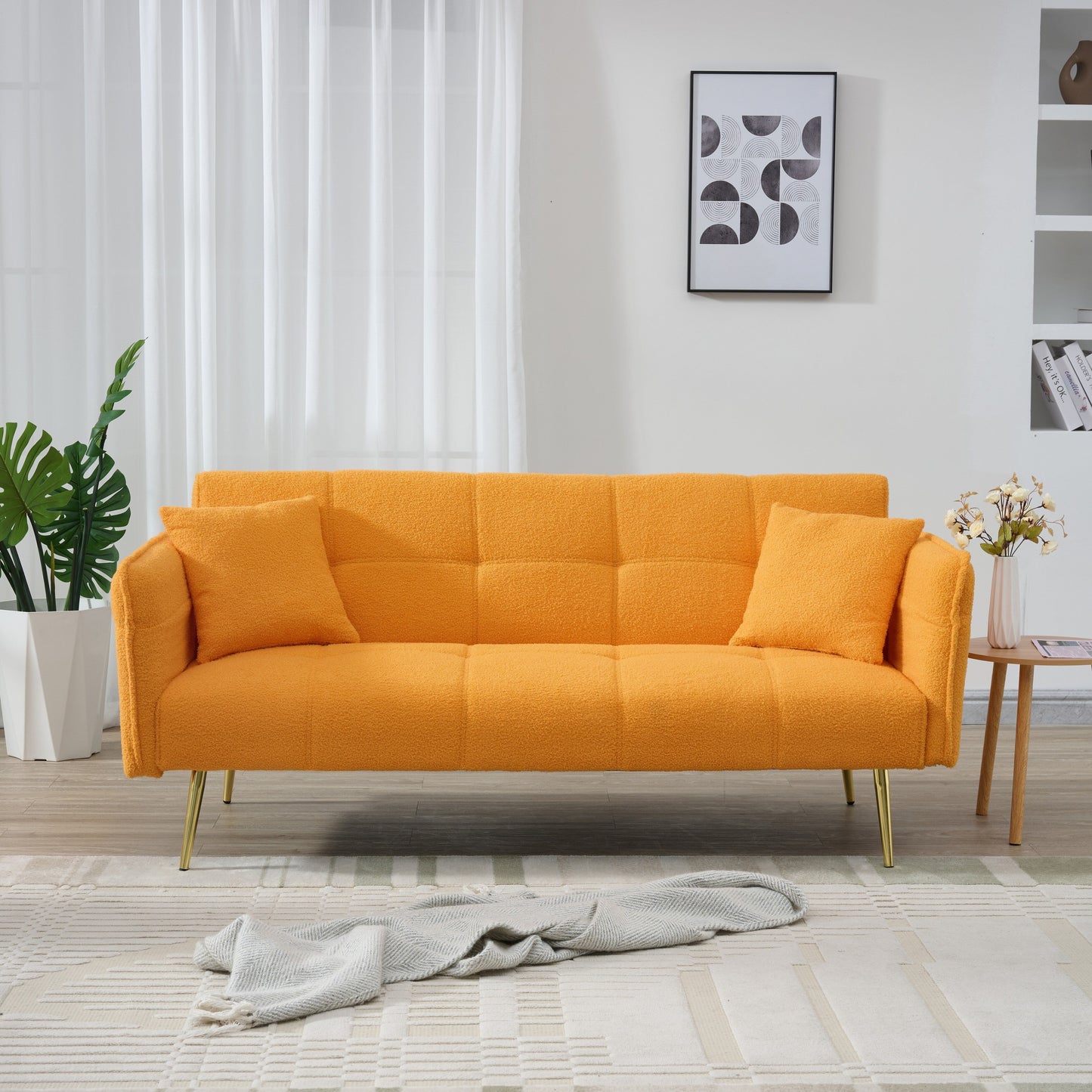 70-inch teddy fleece sofabed, convertible futon sofabed with adjustable arms and backrest