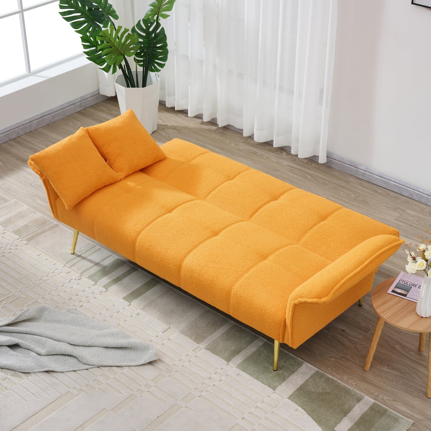 70-inch teddy fleece sofabed, convertible futon sofabed with adjustable arms and backrest