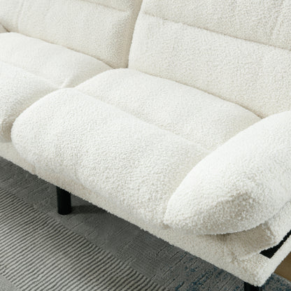 70.08 Teddy Fabric 2-Seater Loveseat Sofa with Thick Cushions, Metal Legs, and 600LB Weight Capacity