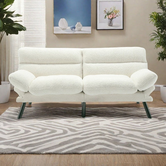 70.08 Teddy Fabric 2-Seater Loveseat Sofa with Thick Cushions, Metal Legs, and 600LB Weight Capacity