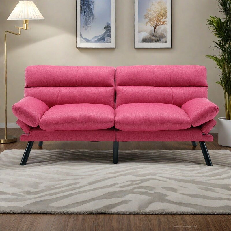 70.08 Teddy Fabric 2-Seater Loveseat Sofa with Thick Cushions, Metal Legs, and 600LB Weight Capacity