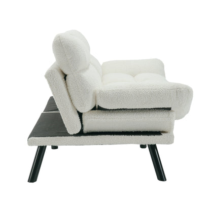 70.08 Teddy Fabric 2-Seater Loveseat Sofa with Thick Cushions, Metal Legs, and 600LB Weight Capacity