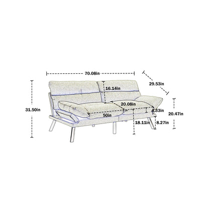 70.08 Teddy Fabric 2-Seater Loveseat Sofa with Thick Cushions, Metal Legs, and 600LB Weight Capacity