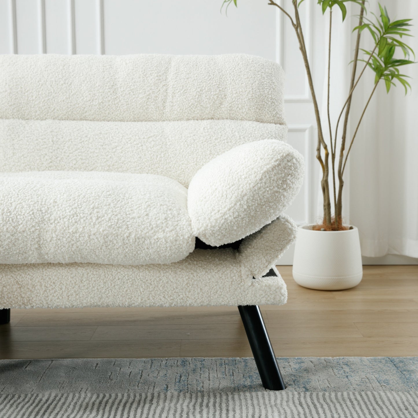 70.08 Teddy Fabric 2-Seater Loveseat Sofa with Thick Cushions, Metal Legs, and 600LB Weight Capacity