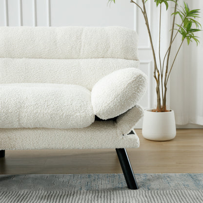 70.08 Teddy Fabric 2-Seater Loveseat Sofa with Thick Cushions, Metal Legs, and 600LB Weight Capacity