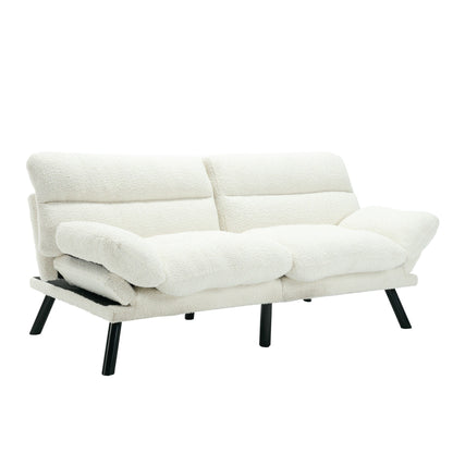 70.08 Teddy Fabric 2-Seater Loveseat Sofa with Thick Cushions, Metal Legs, and 600LB Weight Capacity