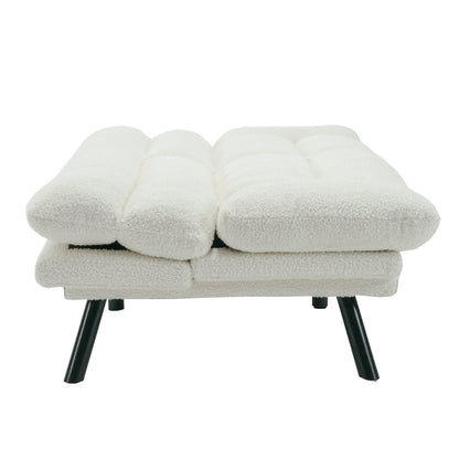 70.08 Teddy Fabric 2-Seater Loveseat Sofa with Thick Cushions, Metal Legs, and 600LB Weight Capacity