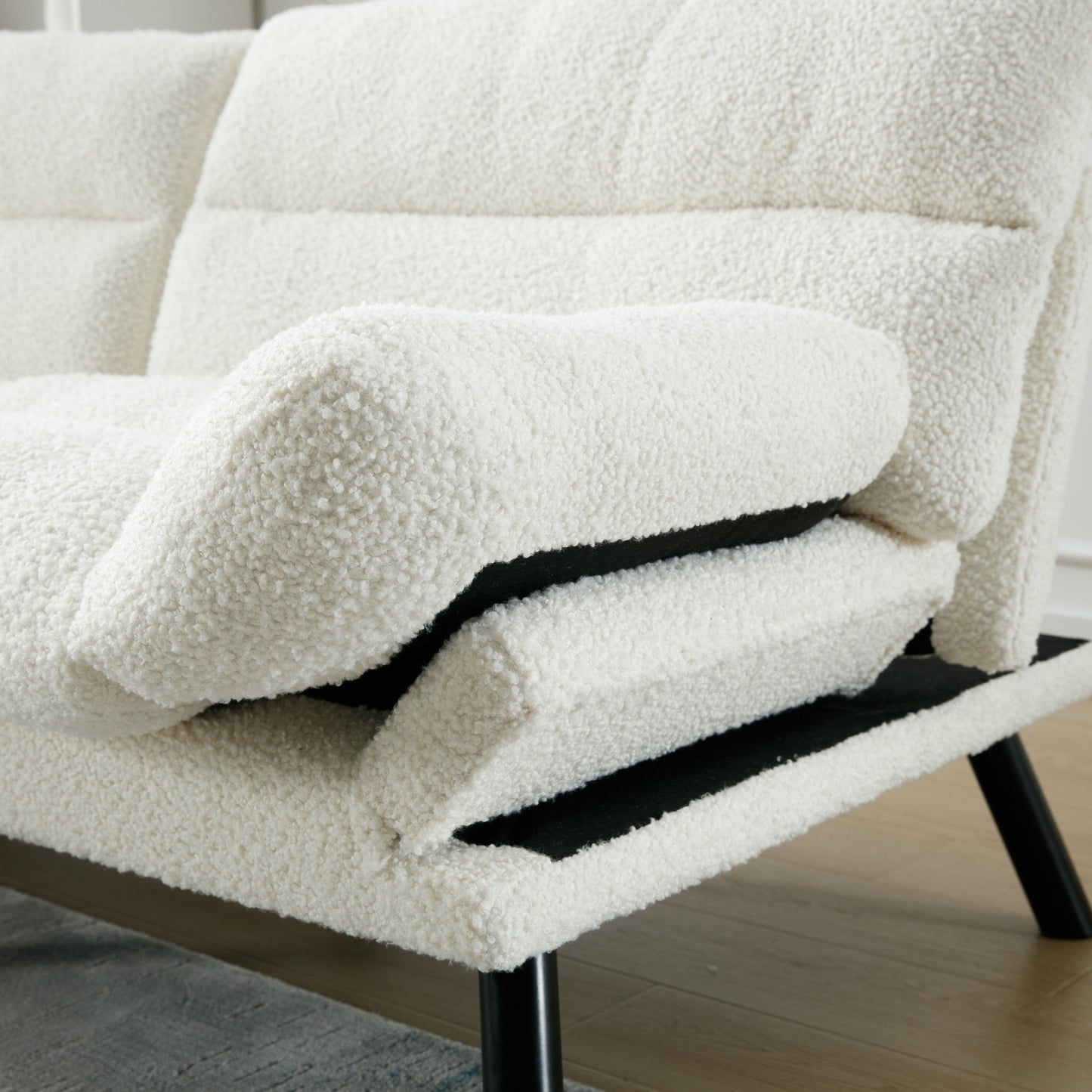 70.08 Teddy Fabric 2-Seater Loveseat Sofa with Thick Cushions, Metal Legs, and 600LB Weight Capacity