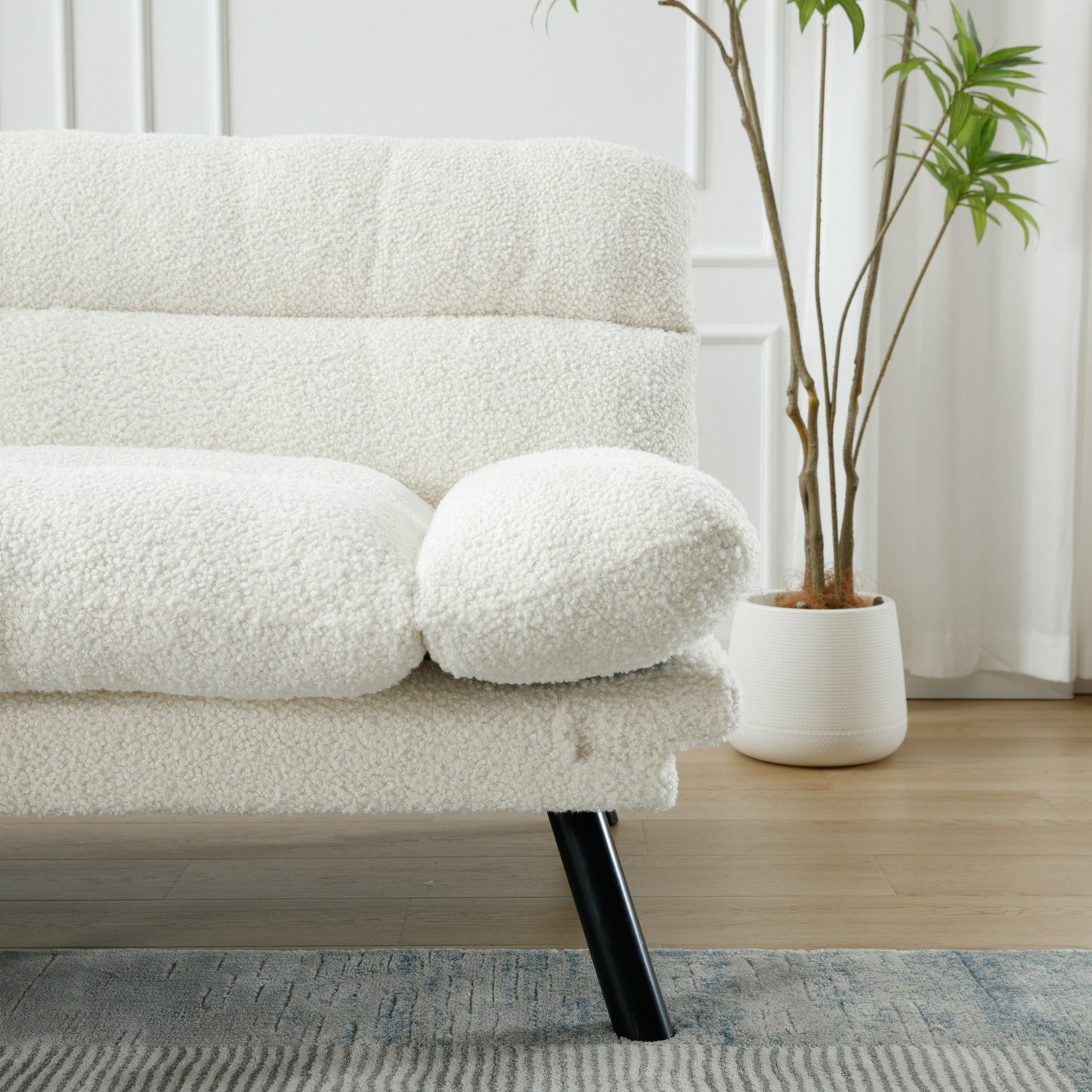 70.08 Teddy Fabric 2-Seater Loveseat Sofa with Thick Cushions, Metal Legs, and 600LB Weight Capacity